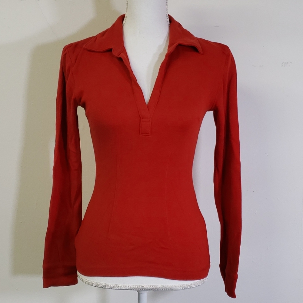 J. Crew Red Long Sleeve Cotton V Neck Shirt